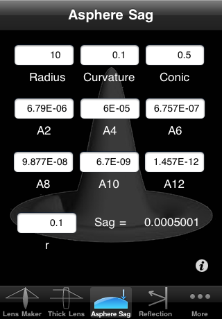 Aspheric Surface Sag Calculation page