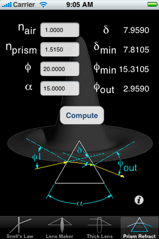 Prism Refraction Calculation Page