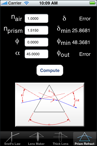 Prism Refraction Calculation Page