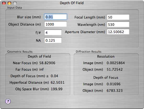 Depth of Focus / Depth of Field Calculation Page