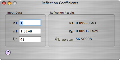 Reflection Coefficients Calculation page